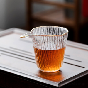 5oz bamboo textured glass fairness cup gong dao bei with gold trim