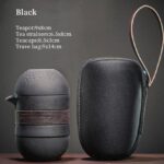 5oz matte black japanese ceramic portable travel tea set with carrying case
