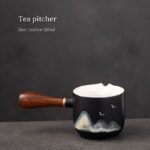 6.7oz mountain ceramic fairness cup gong dao bei with wooden handle side view