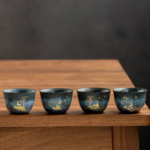 ABCD style japanese kiln change ceramic tea cup with gold deer motif