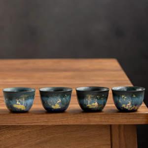 ABCD style japanese kiln change ceramic tea cup with gold deer motif