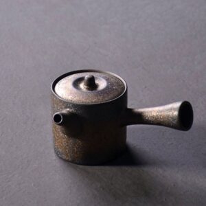 aged metallic japanese kyusu side handle teapot full product view