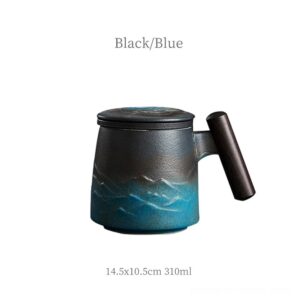 black-blue gradient japanese loose leaf tea infuser mug with wooden handle
