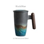 black-blue gradient japanese loose leaf tea infuser mug with lid wood handle