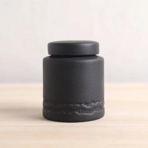 black japanese style ceramic airtight loose leaf tea canister with textured body
