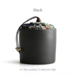 black japanese tea canister portable ceramic tea storage with fabric lid