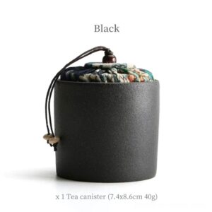 black japanese tea canister portable ceramic tea storage with fabric lid