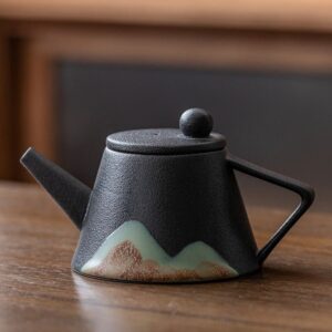 black japanese mountain landscape ceramic teapot 5oz matte finish