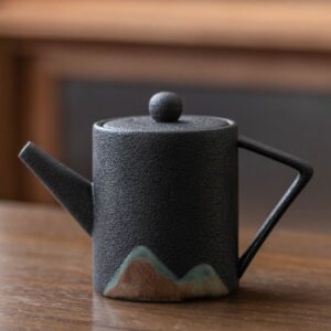 black color japanese mountain ceramic teapot with built-in filter