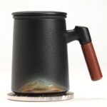 15oz black loose leaf tea infuser mug with stainless steel strainer and bamboo handle