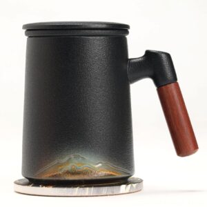 15oz black loose leaf tea infuser mug with stainless steel strainer and bamboo handle