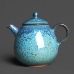 full view of handcrafted blue green japanese ceramic teapot 5.7oz