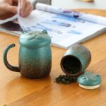 handmade ceramic cat loose leaf tea infuser mug full set display
