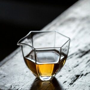 clear hexagonal glass fairness cup gong dao bei side view
