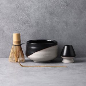 complete black variant japanese matcha set with all tools