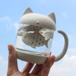 cute cat glass loose leaf tea infuser mug 8oz with fish infuser
