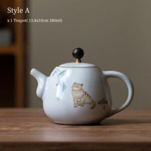 cute cat japanese ceramic teapot style a, 9.5oz hand decorated cat motif teapot