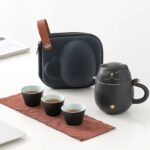 full unboxed view of cute cat japanese ceramic travel tea set