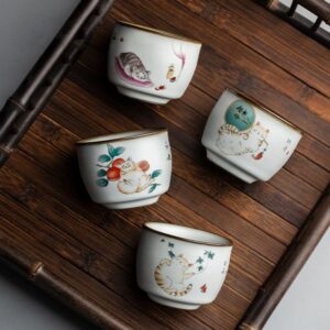 hand painted cute cat japanese tea cup 3.4oz ceramic