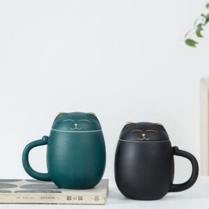 full set of cute cat style japanese loose leaf tea infuser mug with matching tea canister
