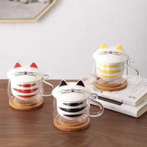 cute cat loose leaf tea infuser mug with ceramic lid and infuser