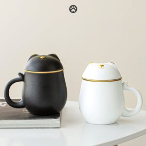 cute cat loose leaf tea infuser mug with strainer and lid 12oz