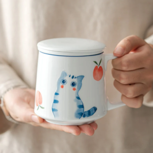 12oz cute cat loose leaf tea infuser mug with lid main view