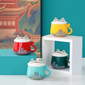 cute cat loose leaf tea infuser mug with lid main view