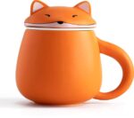13.5oz cute orange fox loose leaf tea infuser mug full product view