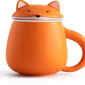 13.5oz cute orange fox loose leaf tea infuser mug full product view