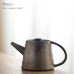 full view of handcrafted dark grey textured japanese ceramic teapot 5oz