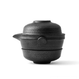 dark finish compact japanese portable ceramic travel tea set closed