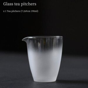 front view of frosted glass japanese fairness cup tea pitcher