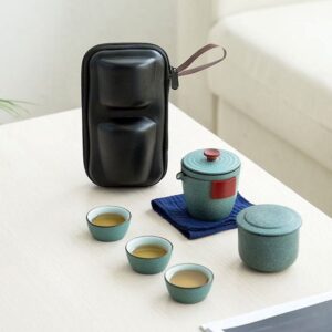full complete 4oz japanese ceramic travel tea set with black carry case