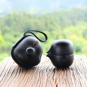 full set matte black ceramic japanese travel tea set with carry bag