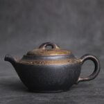 6.4oz gilded japanese ceramic teapot full side view