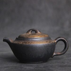 6.4oz gilded japanese ceramic teapot full side view