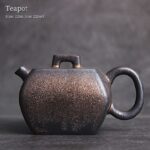 full view of gilded vintage japanese ceramic teapot 7.4oz