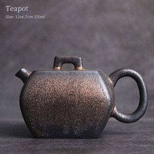 full view of gilded vintage japanese ceramic teapot 7.4oz