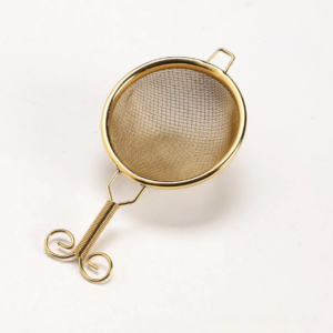 gold copper fine mesh handheld japanese matcha sifter front view