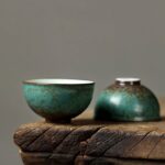 handcrafted green crackle glaze japanese tea bowl product front view
