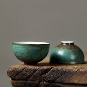 handcrafted green crackle glaze japanese tea bowl product front view