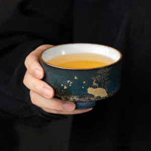 hand-gilded japanese deer japanese tea bowl ceramic