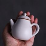 hand held small japanese white ceramic teapot 3oz