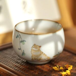 collection of hand-painted 4oz japanese ceramic cat tea bowls display