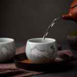 hand-painted cute cat japanese tea bowl full view