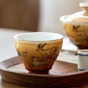 hand-painted deer japanese tea bowl ceramic matcha chawan