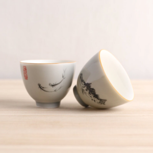 hand painted ink fish japanese ceramic tea cup 4.4oz