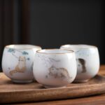 hand painted japanese cat tea cup ceramic 4oz overall view