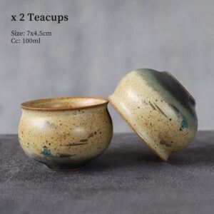 set of 2 hand painted japanese clay tea bowl style a